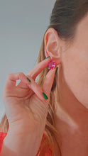 Load and play video in Gallery viewer, 0301: Vintage &amp; Old: 18ct Gold Emerald Cut Pink Sapphires Stud Earrings- Barbie Pink
