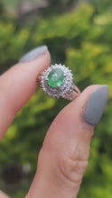 Load and play video in Gallery viewer, 1799: Vintage: Platinum Emerald Diamonds Flower Cluster Ring- something very special.
