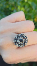 Load and play video in Gallery viewer, Vintage Statement 30 Blue Sapphires Diamonds Cocktail Cluster Ring
