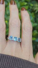 Load and play video in Gallery viewer, 8171: Vintage; Exquisite Platinum Aquamarines Diamonds Ring- The presence of beauty- a wonderful combination&nbsp;
