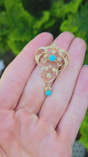 Load and play video in Gallery viewer, 1461 Antique: 15ct Gold Turquoise Seed Pearls Pendant

