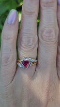 Load and play video in Gallery viewer, A7726: Vintage: 9ct Gold Heart Cut Ruby Diamonds Dress Ring- cute, sparkly, lovely combination
