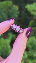 Load and play video in Gallery viewer, 2591: Vintage 9ct Gold 17 Rubies Natural Diamonds Flower Head Ring

