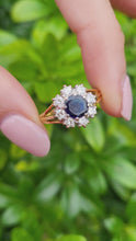 Load and play video in Gallery viewer, A8167: Vintage: 18ct Gold French Blue Sapphire&nbsp; Diamonds Cluster Ring- elegant, sparkling statement&nbsp;
