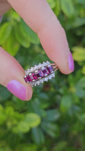 Load and play video in Gallery viewer, 0815: Vintage: 18ct White Gold Rubies Diamonds Tiered Cluster Ring
