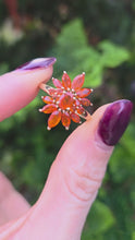 Load and play video in Gallery viewer, 2553: Vintage; 9ct Gold 17 Fire Opals Flower Head Ring

