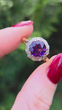 Load and play video in Gallery viewer, 0405: Vintage: 18ct Gold &amp; Deep Purple Amethyst 12 Diamonds Cluster Ring
