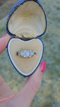 Load and play video in Gallery viewer, 0849:Vintage: 9ct Cabochon White Opals Trilogy Sapphires Dress Ring
