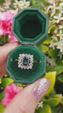 Load and play video in Gallery viewer, 7448: Vintage: 18ct Gold Princess Cut Blue Sapphire 16 Diamonds Square Set Ring- Hallmarked London 1968
