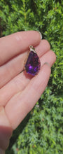 Load and play video in Gallery viewer, 1762: Vintage; 9ct Gold Teardrop Cut Amethyst Diamonds Pendant- nice weight, lovely cut &amp; colour
