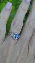 Load and play video in Gallery viewer, 8133: Vintage: 9crt White Gold Vibrant Blue Tanzanite 20 Diamonds Dress Ring- lovely combination
