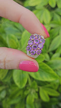 Load and play video in Gallery viewer, 0698: Vintage: 9ct Gold Purple Amethysts 14 Diamonds Cocktail Ring
