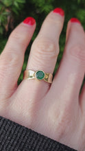 Load and play video in Gallery viewer, 1303: Vintage: 9ct Gold Round Cut Emerald Solitaire Ring- a beauty
