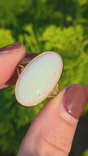 Load and play video in Gallery viewer, 2320: Antique; Edwardian 18ct Gold Large Oval Cabochon Opal (8ct) Single Stone Ring-
