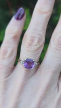 Load and play video in Gallery viewer, 2235 Vintage: 9ct Gold Cushion Cut Lilac Amethyst Diamond Dress Ring
