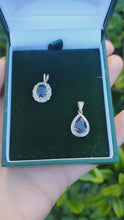 Load and play video in Gallery viewer, 5854:  Vintage: 9c Gold Pear Shaped Blue Sapphire Diamonds Pendant- fabulous
