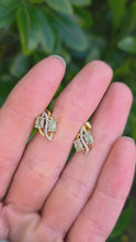 Load and play video in Gallery viewer, 2173 Vintage: 9ct Gold Mint Green Topaz 16 Natural Diamonds Stud Earrings

