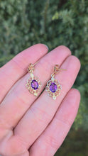 Cargar y reproducir el video en el visor de la galería, 2067 Vintage: 9ct Gold Purple Amethysts Drop/Dangle Stud Earrings

