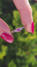 Cargar y reproducir el video en el visor de la galería, 2020: Vintage: Platinum Pink Sapphire Diamonds 3-Stone Straight Ring- Crisp, Clean, Eye candy

