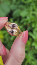 Load and play video in Gallery viewer, 7593: Vintage: (1971) 9ct Gold Double Snakes Garnets Ring- 53 years old- Hiss or Hers?
