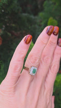 Load and play video in Gallery viewer, 6287 Vintage: 9ct Gold Emerald Cut Emerald 14 Diamonds Square Set Ring
