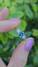 Load and play video in Gallery viewer, 0943: Vintage: 18ct Gold Cornflower Blue Sapphire Diamonds Ring- a lovely ring
