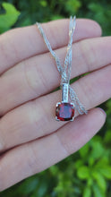 Load and play video in Gallery viewer, A0198: Vintage: 9ct White Gold Chain (45cm) Round Cut Garnet Diamonds Pendant- crisp, clean combination
