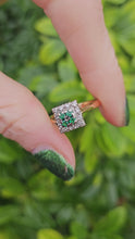 Load and play video in Gallery viewer, 0119: Vintage: 18ct Gold Emerald Diamonds Art Deco Style Ring- Date Mark 1965
