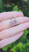 Load and play video in Gallery viewer, 1174 Vintage: 9ct Gold Lilac Amethyst Drop/Dangle Stud Earrings
