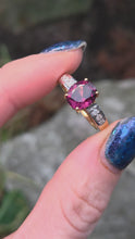 Load and play video in Gallery viewer, 2493- Vintage 18ct Gold Garnets Diamonds Dress Ring
