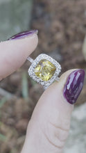 Load and play video in Gallery viewer, 2444; Vintage 18ct White Gold Fiery Yellow Citrine 24 Diamonds Ring
