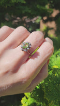 Load and play video in Gallery viewer, 1374: Vintage: 9ct Gold Peridot Diamonds Flowerhead Ring- from 1976

