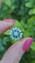 Load and play video in Gallery viewer, 0571: Vintage: 18ct Gold Emeralds Diamonds Flower Head Ring- simply gorgeous
