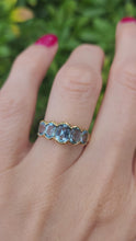 Cargar y reproducir el video en el visor de la galería, 1936: Vintage: 18ct Gold 5 Blue Aquamarines Stacker Dress Ring- Gorgeous
