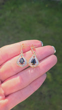 Load and play video in Gallery viewer, 2065: Vintage: 9ct Gold Pear-Cut Blue Sapphires &amp; Diamonds Drop/Dangle Stud Earrings

