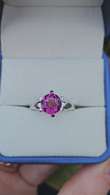 Load and play video in Gallery viewer, 0559: Vintage: 9ct White Gold Vivid Round Cut Purple/Hot pink Sapphire- LUSH!
