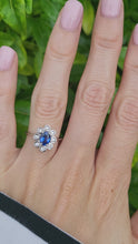 Load and play video in Gallery viewer, 8096: Vintage Exceptional: 18ct White Gold Ceylon Blue Sapphire Diamonds Cocktail Ring- the presence of beauty
