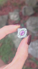 Load and play video in Gallery viewer, 2479: Rare Platinum Pink Sapphire 20 Diamonds Art Deco Style Cluster Ring
