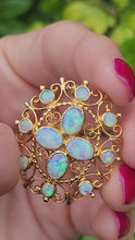 Cargar y reproducir el video en el visor de la galería, 1904: Vintage Old: Large 9ct Gold Pendant &amp; Brooch 12 Vivid Opals - Beautiful colour play
