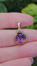 Load and play video in Gallery viewer, 0805:Vintage: 9ct Gold Pear-Shaped Amethyst Diamonds Pendant- petite, sparkling
