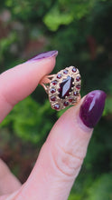 Load and play video in Gallery viewer, 6359 : Vintage: 9ct Gold 13 Navette Set Garnets Cluster Ring- From 1977
