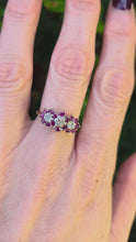 Load and play video in Gallery viewer, 2591: Vintage 9ct Gold 17 Rubies Natural Diamonds Flower Head Ring
