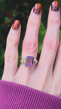 Load and play video in Gallery viewer, 6337 Vintage: 9ct Gold Large Emerald Cut Amethyst Glacier Topaz Cocktail Ring

