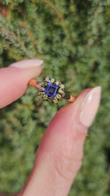 Cargar y reproducir el video en el visor de la galería, 1043: Vintage 9ct Gold Yellow Diamonds Cushion Cut Iolite Dress Ring
