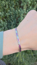 Load and play video in Gallery viewer, 2221 Vintage: 18ct White Gold Princess Cut Rubies Link Bracelet (18.5cm)

