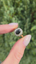 Load and play video in Gallery viewer, 0147 Vintage: 9ct Gold Australian Blue Sapphire 16 Natural Diamonds Diana Style Cluster Ring
