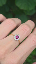 Cargar y reproducir el video en el visor de la galería, 1959: Vintage: 18ct Gold Pidgeon Blood Ruby Natural Diamonds (0.25ct) Cluster Ring- exudes quality
