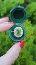 Load and play video in Gallery viewer, 7035:  Exceptional: 18ct Gold Emerald Cut Peridot (2.4ct) Round Brilliant Cut Diamonds (0.80ct) Cocktail Ring - Beuatiful
