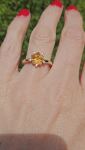 Cargar y reproducir el video en el visor de la galería, 1576: Vintage: 14ct Gold Star-Set Yellow Citrines Diamond Dress Ring

