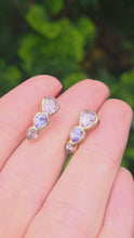 Load and play video in Gallery viewer, 2448- Vintage 9ct Gold pear Cut Pink &amp; Blue Topaz Stud Earrings
